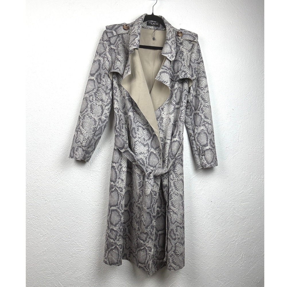 Few Moda Grey Snakeskin Trench Coat - M - Animal Print Chic Streetwear
